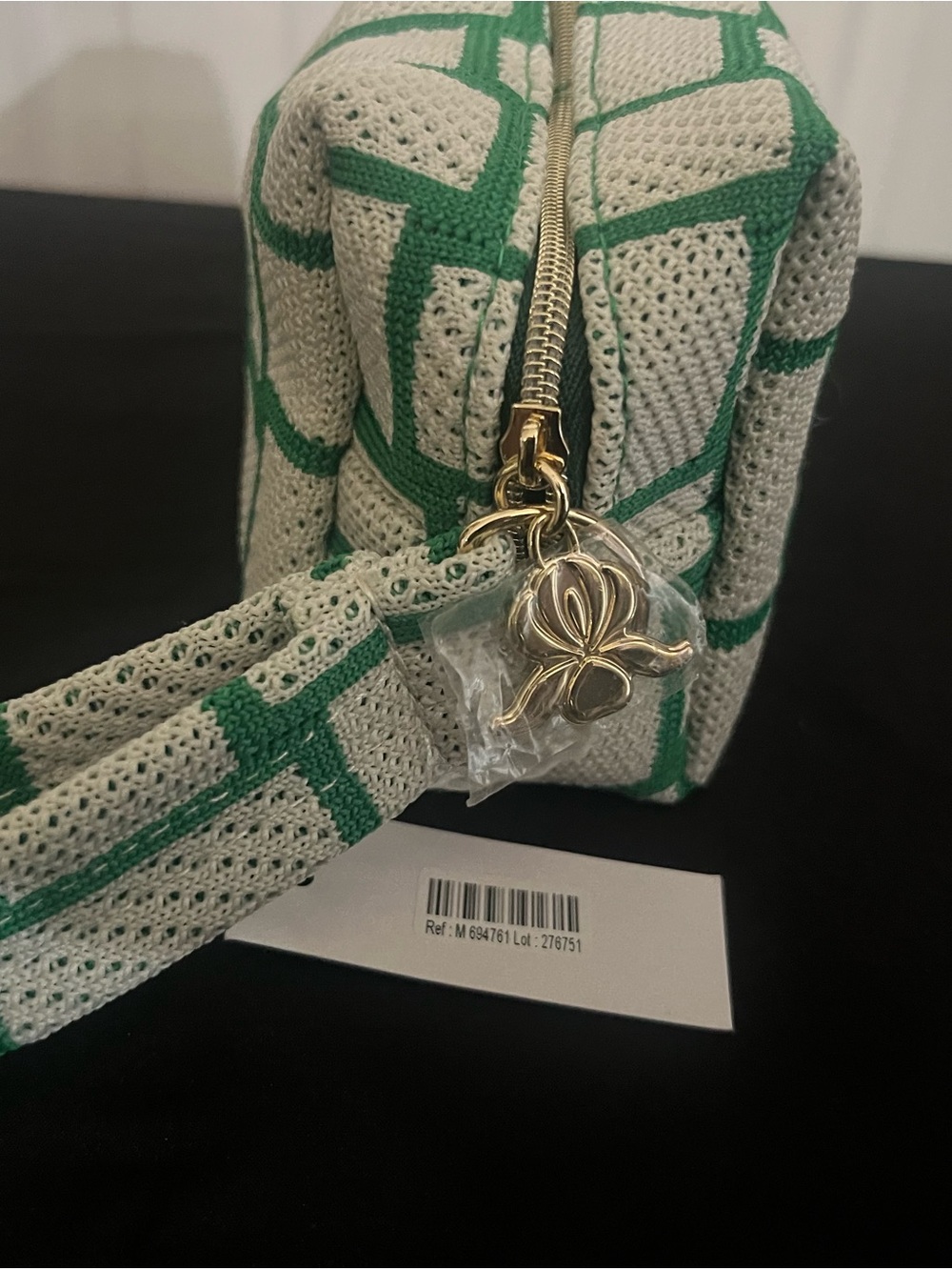 Woven Green & Cream Crossbody Pouch - Unbranded